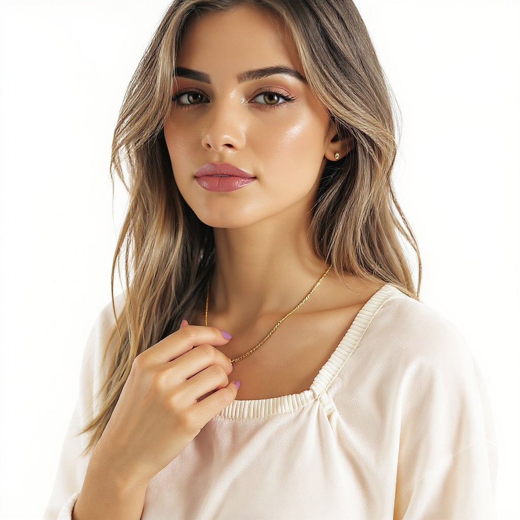 Gold-Filled Name Necklace from alternative angle showing side profile and dainty chain