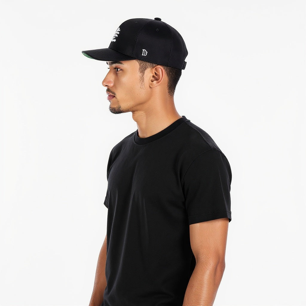 Polyester/Cotton Blend Snapback Hat from alternative angle showing side profile and construction details