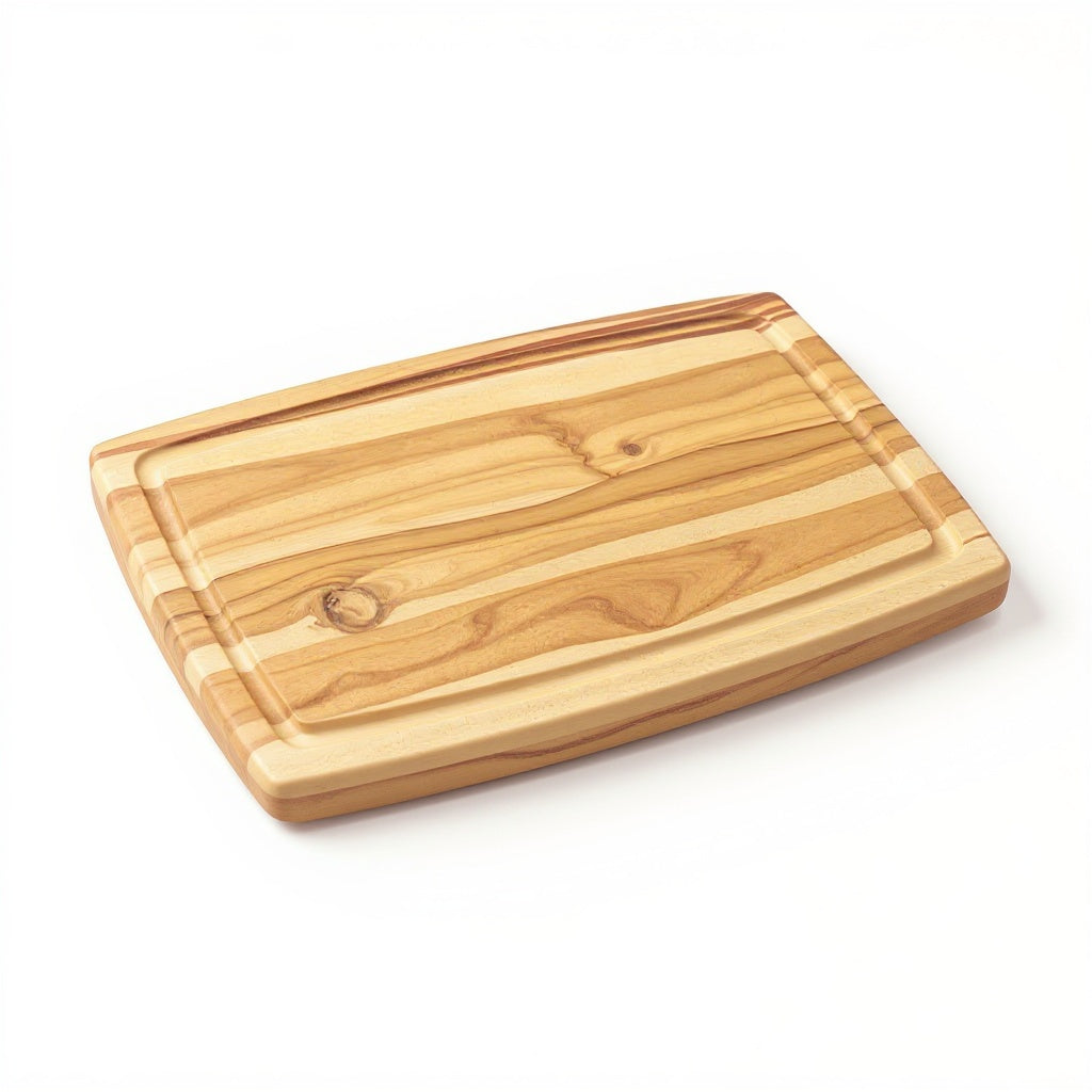 Maple wood cutting board from alternative angle showing side profile and thickness