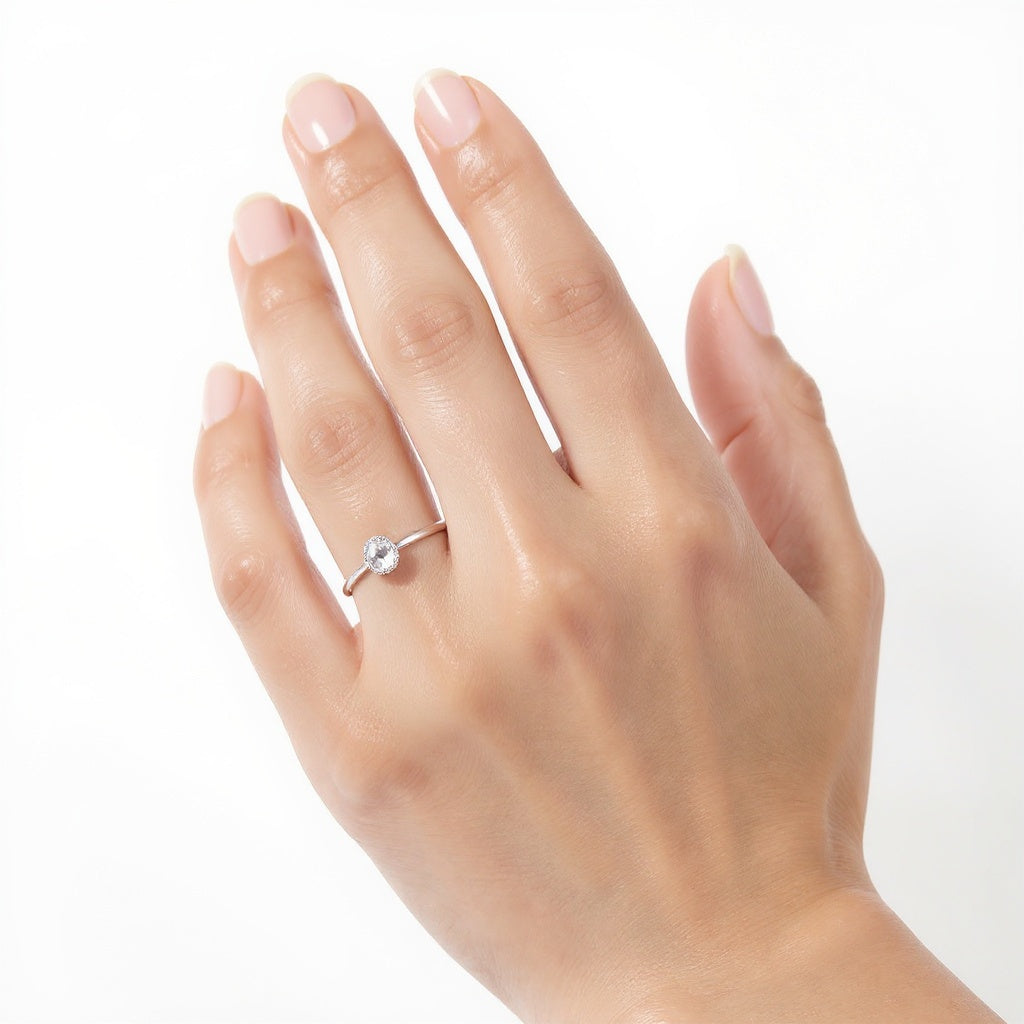 Sterling silver birthstone ring from alternative angle showing side profile and construction details