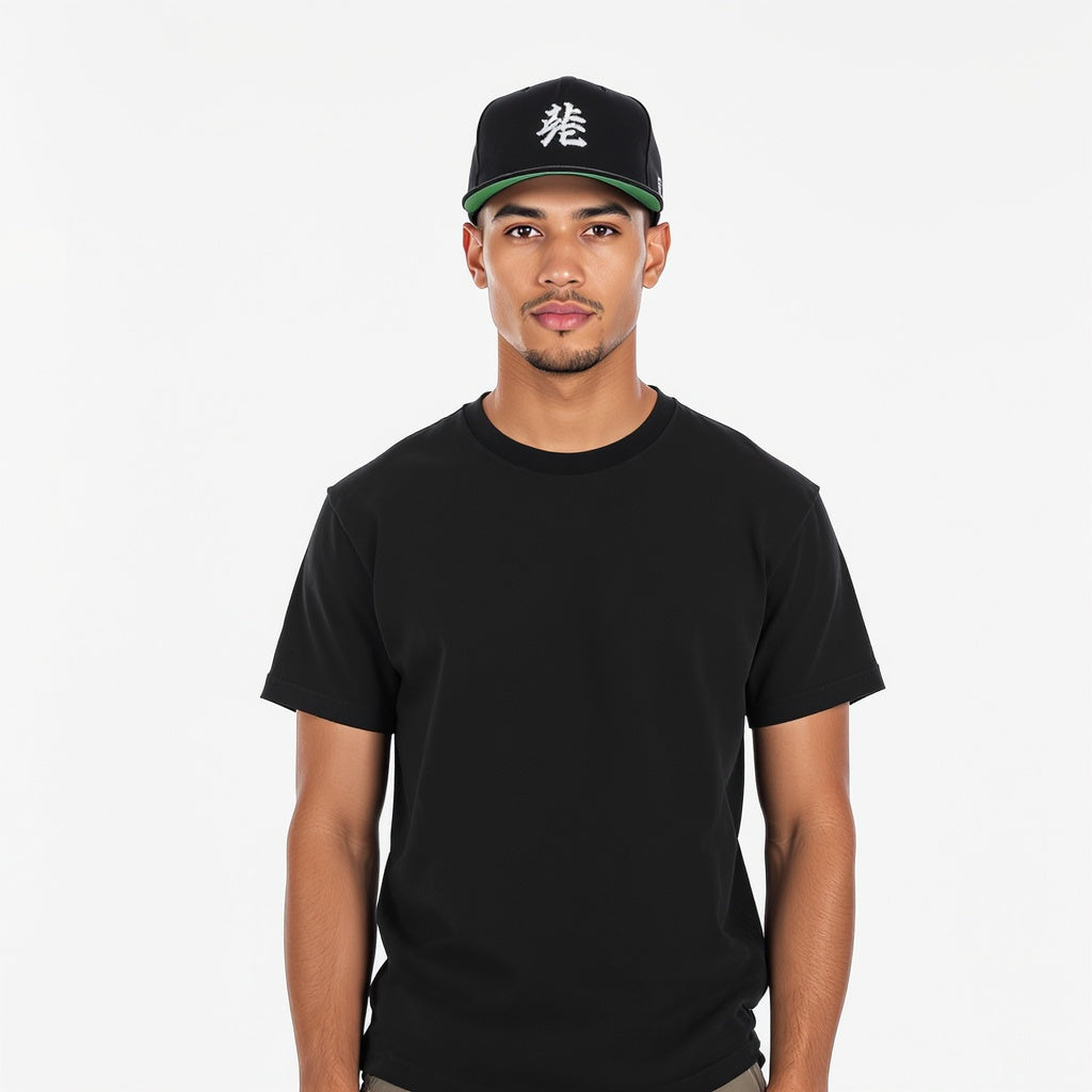 Hero shot of Polyester/Cotton Blend Snapback Hat on white studio background, full product visible