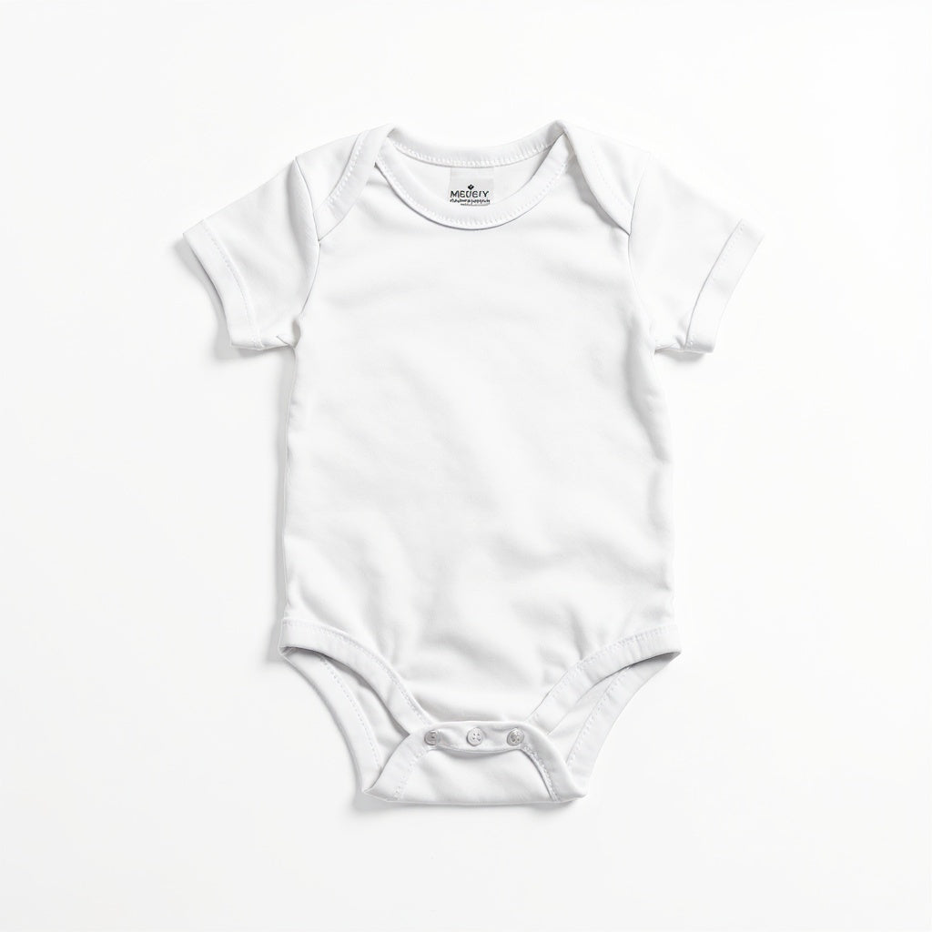 Hero shot of 100% Cotton Baby Onesie on white studio background, full product visible