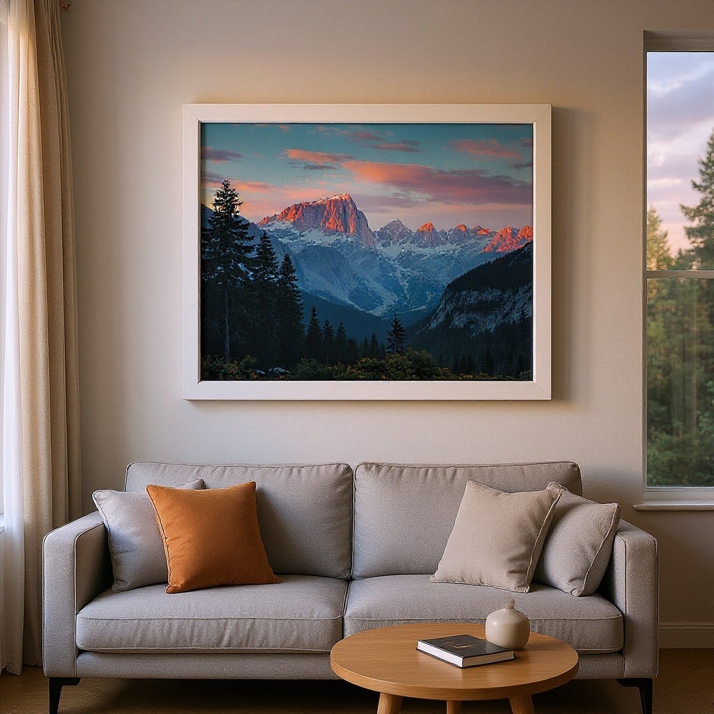Gallery Wrapped Canvas Print in modern living room, showcasing personalized photo wall decor, natural lighting