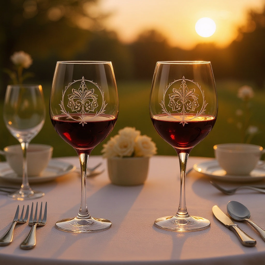Lead-Free Crystal Wine Glass Set in a formal dining setting, showcasing elegant wine pouring, natural lighting