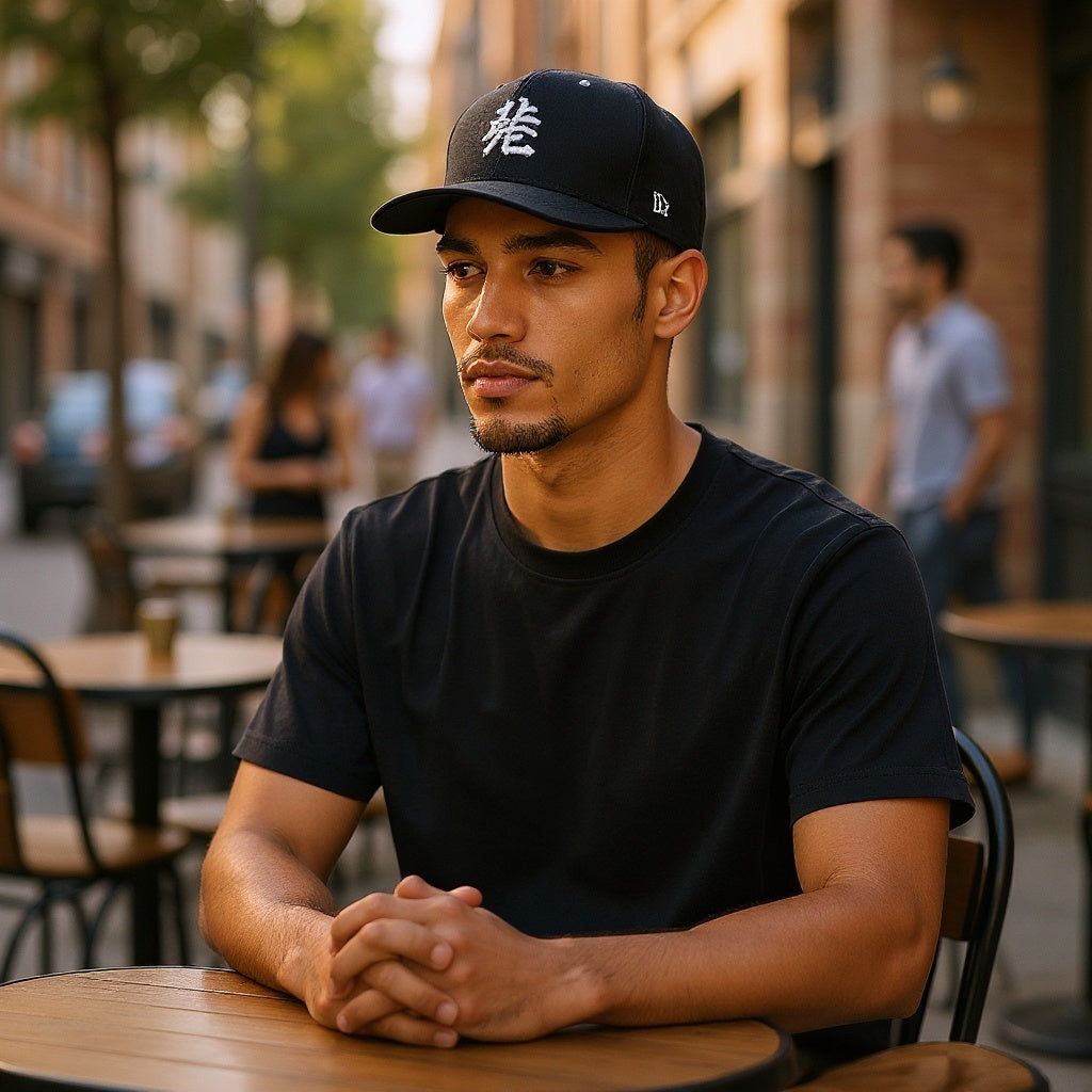 Polyester/Cotton Blend Snapback Hat in outdoor sports context, active lifestyle moment, editorial style
