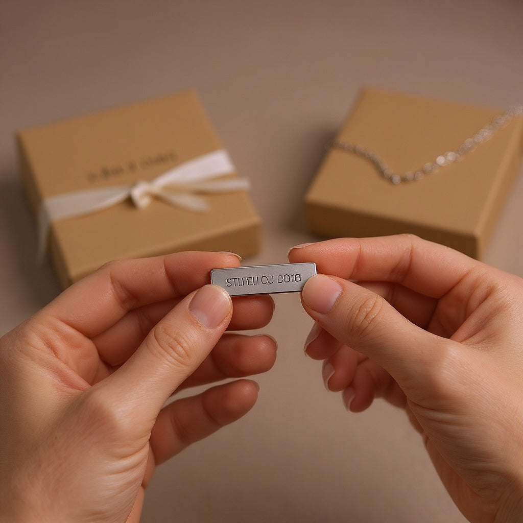 Sterling silver bar necklace in evening wear setting, layered with other jewelry, editorial style