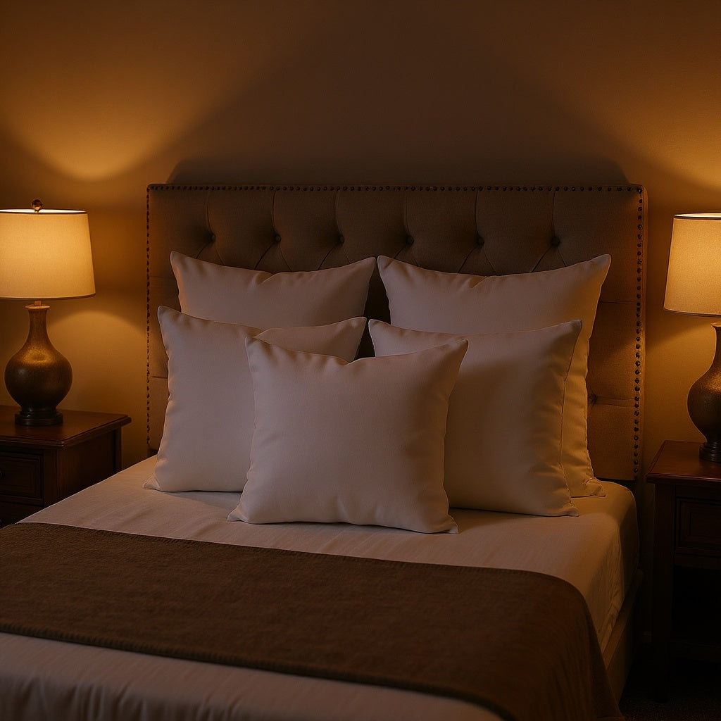 Polyester Throw Pillow on a cozy bed, adding color and comfort to bedroom