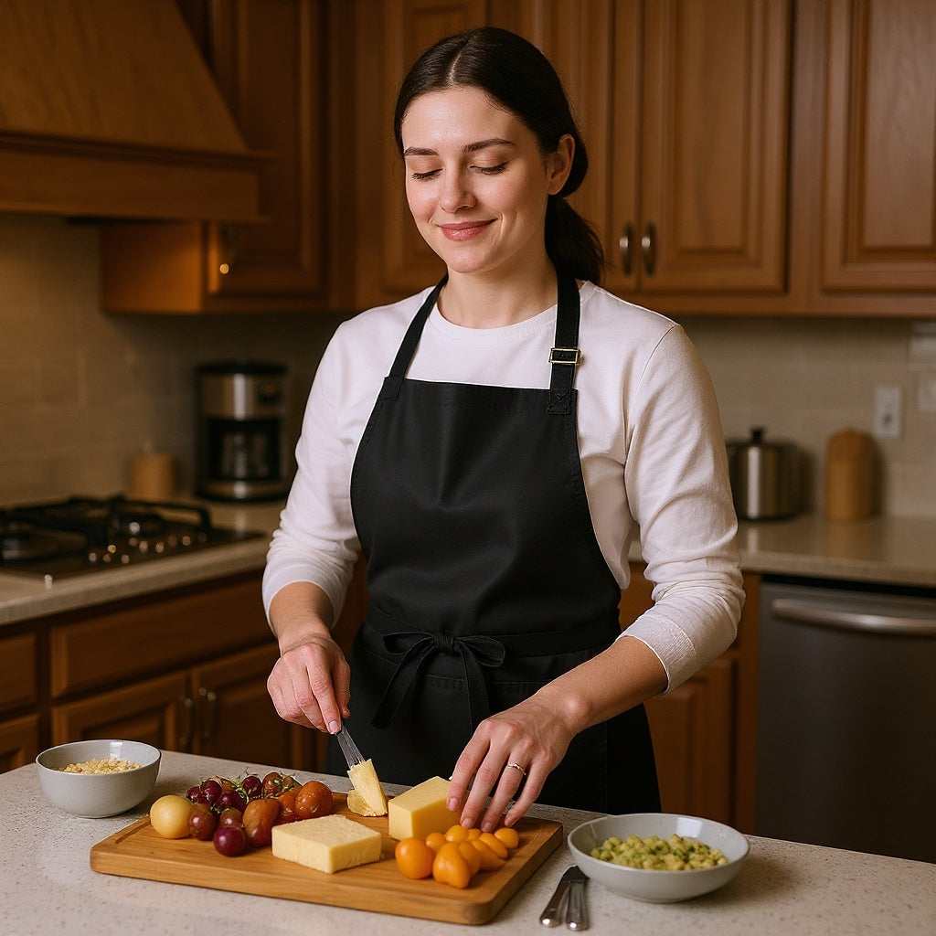 Cotton Chef Apron in a barbecue setting, used for grilling, editorial style